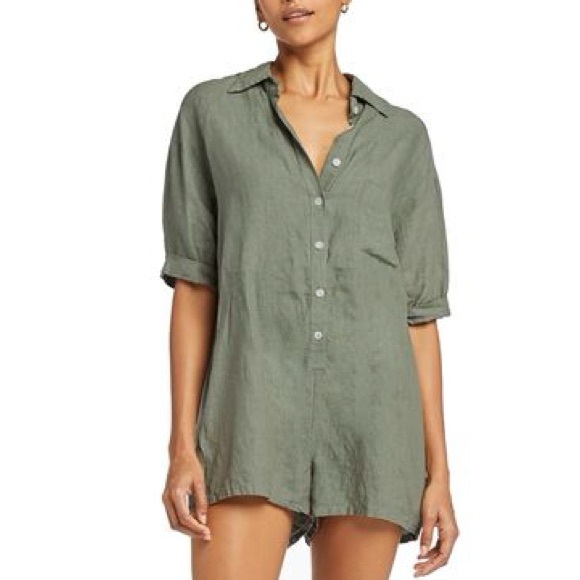Vitamin A Playa Romper Linen Green Size Small - Picture 1 of 5